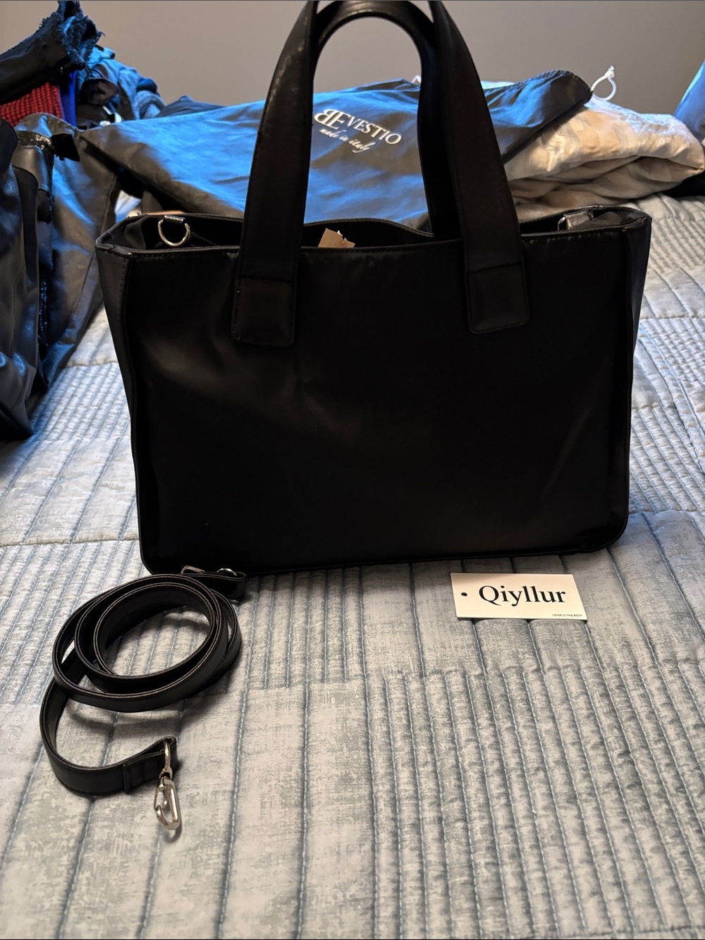 Black Structured Tote Shoulder Bag